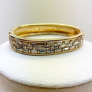 S.A.L. Swarovski Crystal Goldtone Hinged Cuff Bracelet with Faceted Vintage